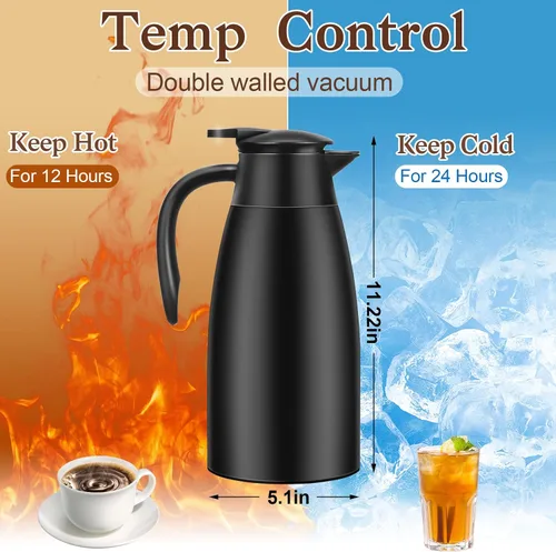 Vista 4 de 1 unidad de Jarra de café térmica de 68 OZ, Jarra de café aislada de acero inoxidable de doble pared con vacío térmico y cepillos, Termo