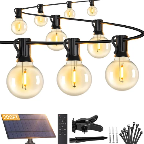 Vista 15 de Brightever Luces de Cadena Solares de 25 Pies para Exteriores Impermeables, Luces Solares G40 con Control Remoto y 10+1 Bombillas Globo LED