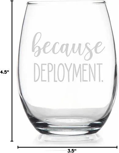 Vista 3 de HTDesigns Copa de vino sin tallo Because Deployment - Vida Militar - Ejército y Marina Esposa/Regalo