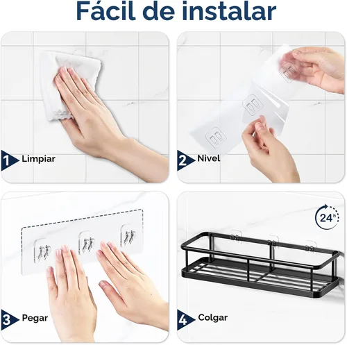 Vista 8 de YASONIC Organizador de ducha adhesivo, estantes de ducha a prueba de óxido para ducha interior, organizadores de baño de gran capacidad