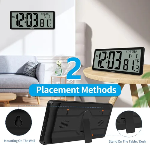 Vista 6 de Geevon Reloj de pared atómico de 14.3 pulgadas, funciona con pilas, reloj de pared digital atómico grande con temperatura y humedad interiores