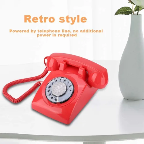 Vista 3 de Teléfono con cable Retro Rotary Dial Teléfono con cable Teléfono fijo de escritorio vintage (rojo)