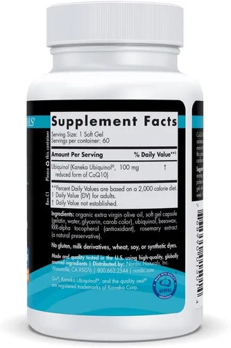 Vista 2 de Nordic Naturals Nordic CoQ10 Ubiquinol Sport - 60 mini geles blandos - 100 mg de ubiquinol - Salud cardíaca, rendimiento físico, producción