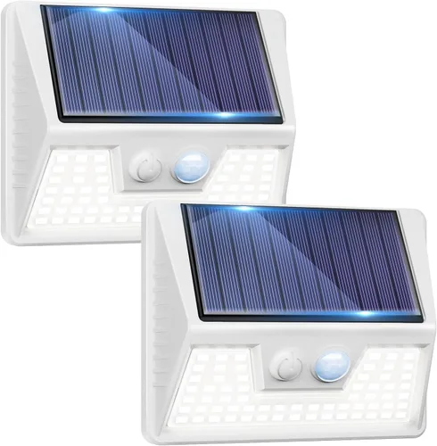 Vista 11 de vighep Paquete de 12 luces solares de movimiento para exteriores, luces impermeables para valla al aire libre, luces LED de pared blancas cálidas
