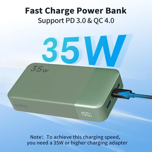Vista 2 de NOBIS Cargador portátil 35W 20000mAh Power Bank Carga rápida Verde