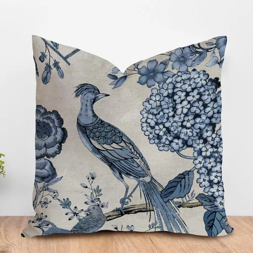 Vista 17 de ArogGeld Fundas de almohada de granja de camelia y pavo real, color rosa, rubor, chinoiserie, pájaro, blanco, lino, funda de cojín chinoiserie