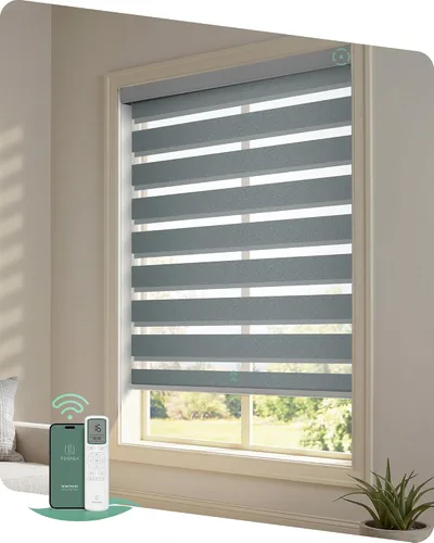 Vista 14 de Yoolax Persianas motorizadas de cebra con control remoto, persianas Gris suave