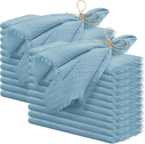 Vista 9 de 24 servilletas de tela hechas a mano con flecos beige, 16 x 16 pulgadas, delicadas servilletas de algodón rústico a granel para bodas, cenas, fiestas