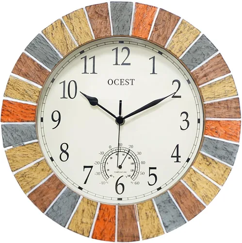 Vista 8 de Reloj grande de 13 pulgadas para interiores y exteriores, reloj de pared impermeable con termómetro, resistente al clima, sin tictac, funciona