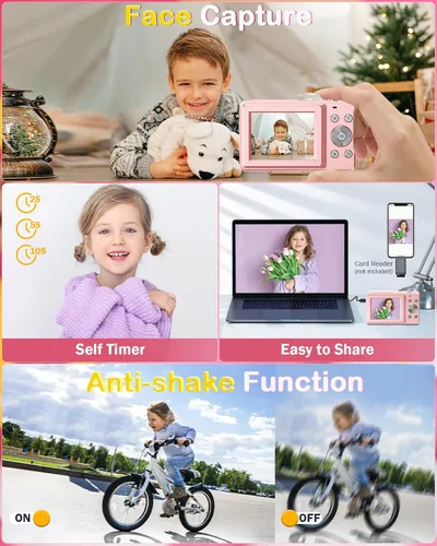 Vista 6 de Cámara digital FHD 1080P 44MP Cámaras para fotografía, cámara digital para apuntar y disparar para niños con tarjeta de 32 GB, zoom 16X