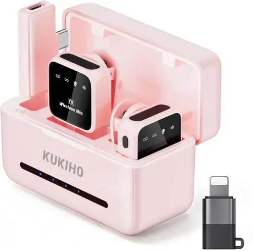 Vista 12 de Paquete de 2 micrófonos de solapa inalámbricos para iPhone, iPad y teléfono Android, micrófono de solapa Plug and Play, micrófono inalámbrico