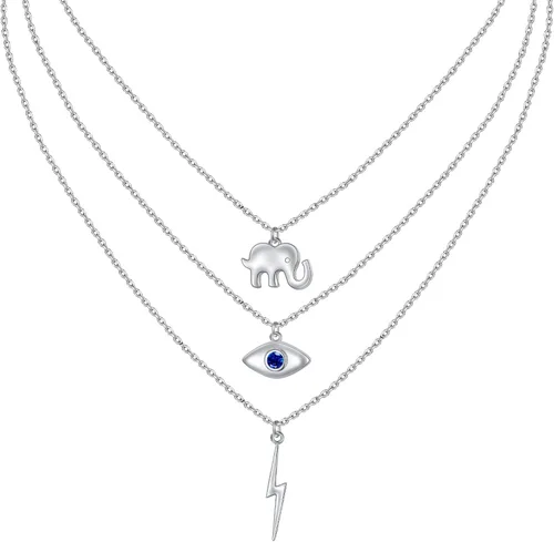 Vista 7 de Gargantilla con colgante de triple capa de plata esterlina S925 para mujer de 16 pulgadas + 2 pulgadas
