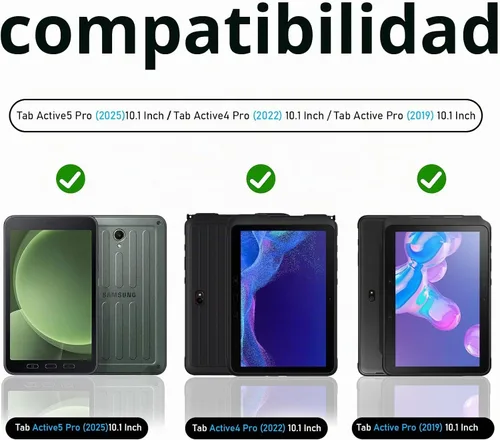 Vista 2 de Funda para Galaxy Tab Active 5 Pro 2025/4 Pro 2022/2019 de 10.1 Pulgadas: TPU con Soporte - Protector de Pantalla - Correa de Mano - Correa de Negro