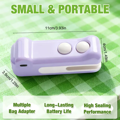 Vista 8 de Mini sellador de bolsas 2 en 1 con cortador e imán, sellador térmico portátil recargable de mano, máquina de sellado portátil de diseño