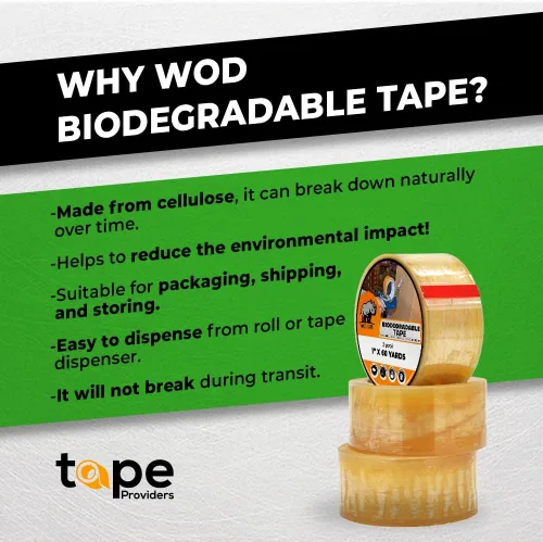 Vista 2 de WOD BCST - Cinta de embalaje biodegradable, transparente, 1/2 pulgada x 72 yardas (paquete de 3) cinta ecológica de celofán para sellado