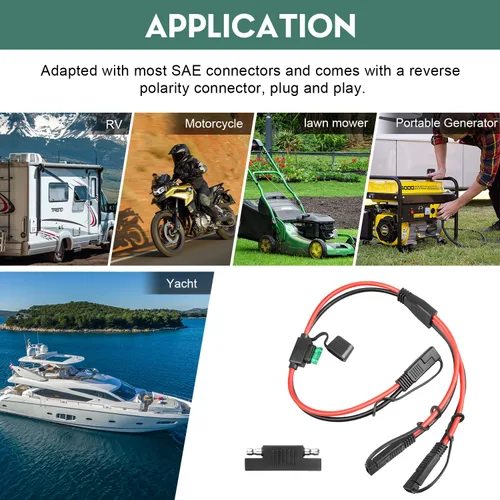 Vista 6 de Cable divisor SAE Y de 10 AWG, cable de extensión SAE de 1 a 2 vías Con adaptador de polaridad inversa SAE, cable de alimentación de CC automotriz