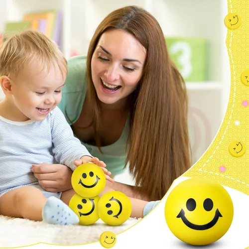 Vista 4 de Vinsot 100 bolas de estrés de cara sonriente a granel de 2 pulgadas, mini juguetes de espuma para el regreso a clases, recompensas para el aula