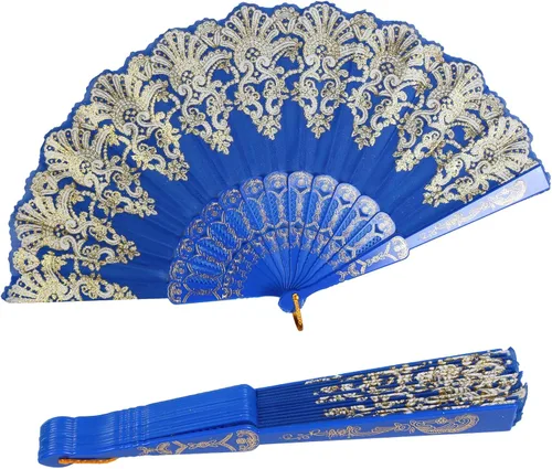 Vista 15 de INNOLIFE Abanico de mano plegable español con patrón retro para mujeres, abanico plegable chino de mano para fiestas, baile, bodas y decoración