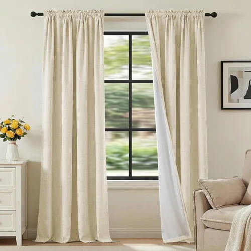 Vista 39 de H.VERSAILTEX Cortinas 100% opacas con aspecto de lino para dormitorio, bloqueo de luz completa, bolsillo para barra, cortinas de ventana gruesas