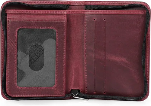 Vista 10 de Otto Angelino Cartera plegable con cremallera para hombre con bloqueo RFID, piel de vaca italiana, comodidad de viaje delgada, soporte para tarjeta