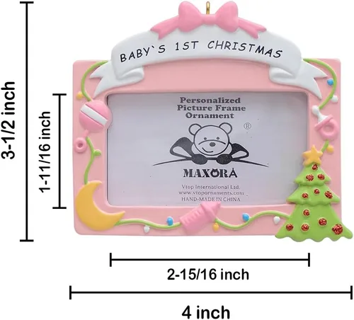 Vista 5 de MAXORA Adorno de la primera Navidad del bebé 2025 - Adorno de fotografía de Navidad personalizado en marco rosa - Regalos personalizados para nietos