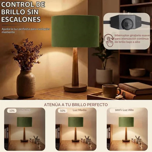 Vista 5 de Lámpara de mesa de 18.5 pulgadas para sala de estar, lámparas de escritorio de madera de nogal modernas regulables para dormitorio, lámpara
