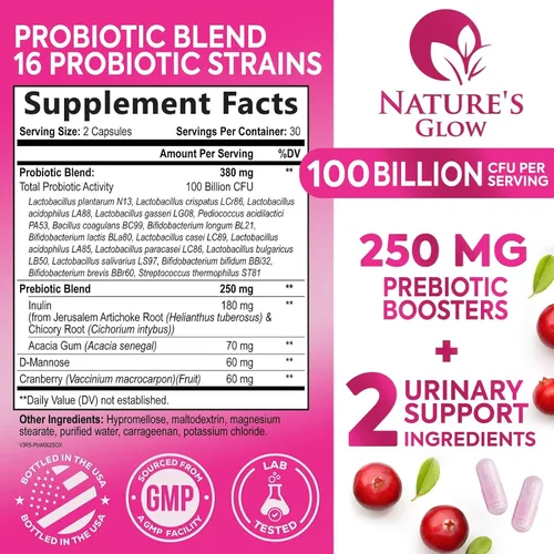 Vista 2 de Probióticos para mujeres – Equilibrio de PH, apoyo a la salud digestiva y femenina – 100 mil millones de UFC por porción – Probiótico para mujer