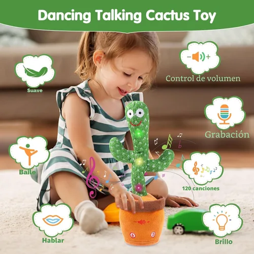 Vista 2 de MIAODAM - Cactus bailarín con volumen ajustable, juguete de cactus que habla, emite luces brillantes y coloridas, repite lo que dices, canta 120