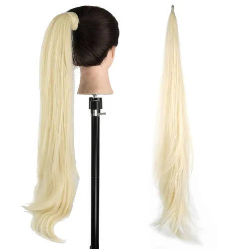 Vista 19 de IMISSU Extensión de pelo Cola de caballo Cabello flexible Colas de caballo Postizos (Negro)