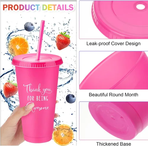 Vista 4 de Nuenen 50 vasos de agradecimiento a los empleados con popote y tapa a granel de 24 onzas, taza de agradecimiento, regalo de fiesta de Navidad, vasos