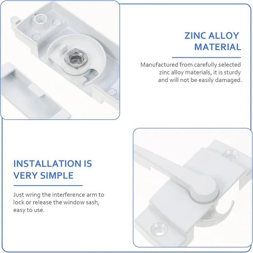Vista 7 de COLLBATH 2 Sets White Zinc Alloy Cam Sash Locks Sliding Window Security Latches Right-Handed with Base for Home Anti-Theft Window Hardware