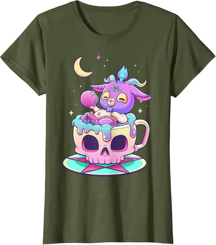 Vista 100 de Kawaii Pastel Goth Cute espeluznante Pentáculo Baphomet - Camiseta de cabra, Negro
