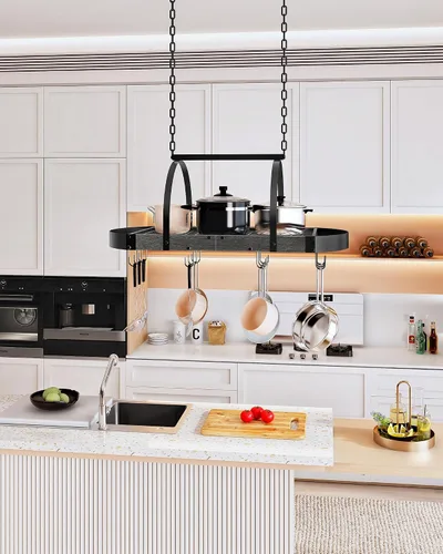 Vista 2 de CHOEZON Estante para ollas colgante, colgador de ollas para la cocina, soporte para ollas montado en el techo, organizador de utensilios de cocina