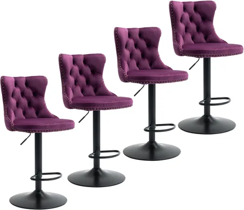 Vista 28 de Aoowow Juego de 2 taburetes de bar giratorios ajustables con parte trasera de terciopelo copetudo, sillas de bar modernas tapizadas con cabeza