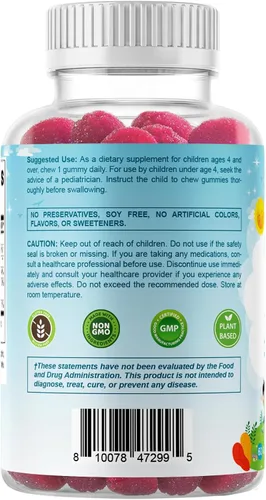 Vista 8 de Vitamatic Gomitas calmantes de magnesio para niños, 60 unidades, veganas, gran sabor, promueven el apoyo saludable, muscular, óseo y energético