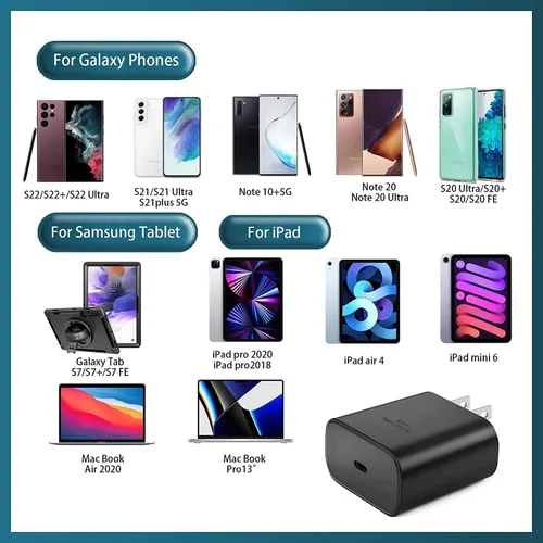 Vista 7 de Cargador súper rápido de 45 W tipo C, cargador de teléfono Android USB C para Samsung Galaxy S23 Ultra/S23/S23+/S22 Ultra/S22+/S22, Note 10/Note
