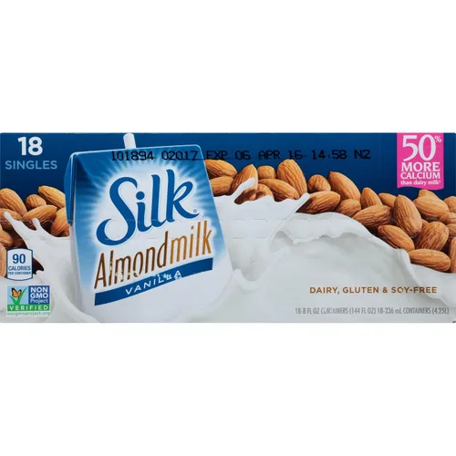 Vista 10 de Silk Leche de almendras estable individual, vainilla, sin lácteos, vegana, sin OMG, proyecto verificado, 8 onzas líquidas (paquete de 18)