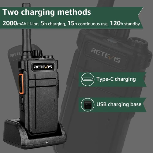 Vista 5 de Retevis Walkie Talkies RB37 Bluetooth, radio bidireccional Bluetooth, nueva versión, batería de larga duración de 2000 mAh y 120 h, auricular