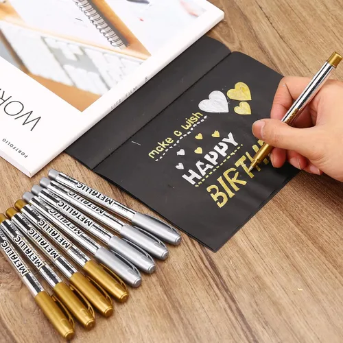 Vista 2 de MyArTool Rotuladores metálicos, marcadores permanentes metálicos dorados para ilustración de artistas, manualidades, tarjetas de regalo, álbumes