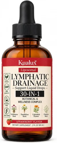 Vista 2 de Gotas de drenaje linfático liposomal, fresa, 60 porciones, 2 fl oz
