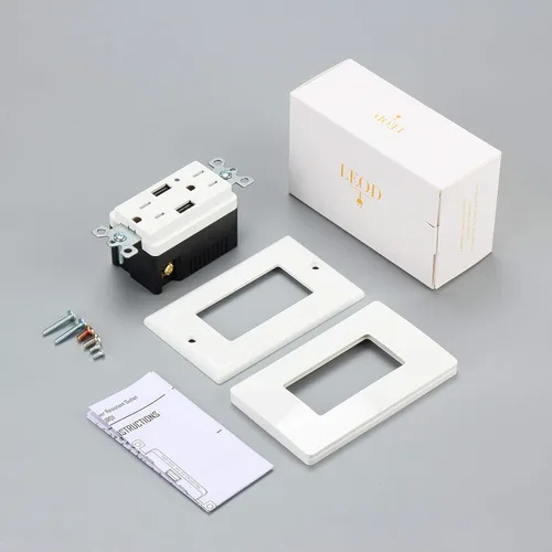 Vista 3 de LEOD 4.2A 5V Smart High Speed 2 USB Cargador de pared con 2 tipos de placas de pared libres (estándar y sin tornillos incluidos), receptáculo USB