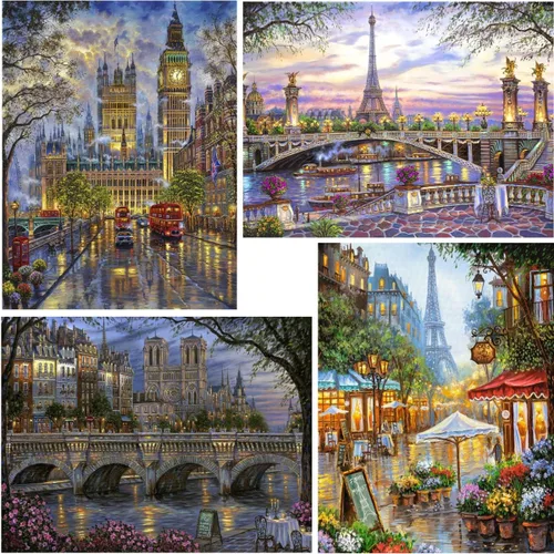 Vista 7 de LANDFAIR Kits de Pintura de Diamante - 15x20 pulgadas Redondas Taladro Completo Tarde en el Sena Kits de Arte de Diamante para Adultos