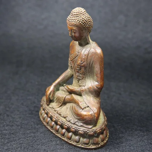 Vista 3 de NA - Estatua de Buda Shakyamuni de cobre antiguo, escultura de budismo hindú hecha a mano, figuras hindúes de Feng Shui, decoración para el hogar
