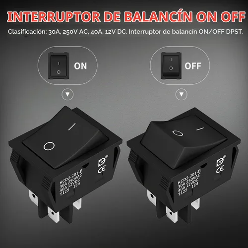 Vista 3 de DaierTek DPST KCD4 Interruptor basculante 40A 12V DC 4 Pin 2 Interruptor de palanca de encendido y apagado 30A 250V AC 120V T125 KCD2 Interruptor