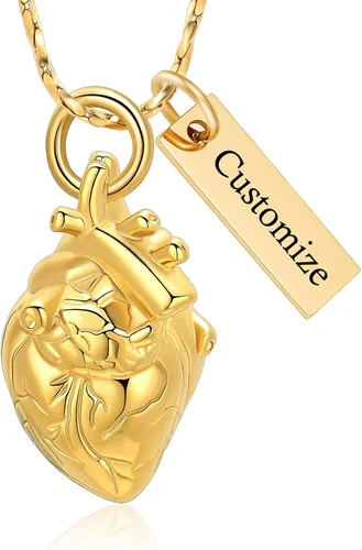 Vista 8 de Imrsanl Collar con colgante de joyería de cremación para cenizas – Collar anatómico de urna de corazón para cenizas – Medallones conmemorativos