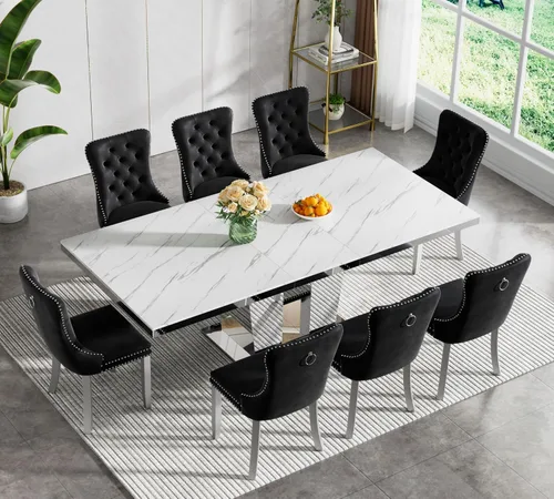 Vista 62 de Juego de mesa de comedor extensible de 5 piezas, juego de mesa de comedor extensible de estilo granja para 4, mesa de cocina expandible de madera
