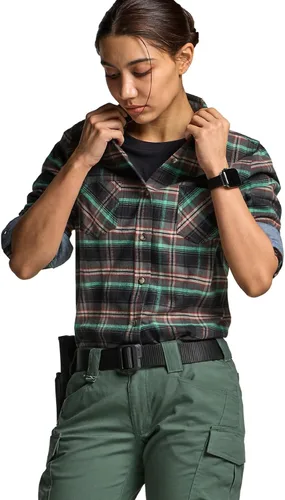 Vista 3 de CQR - Camisa de franela a cuadros para mujer, de manga larga, casual, de algodón suave cepillado y con botones