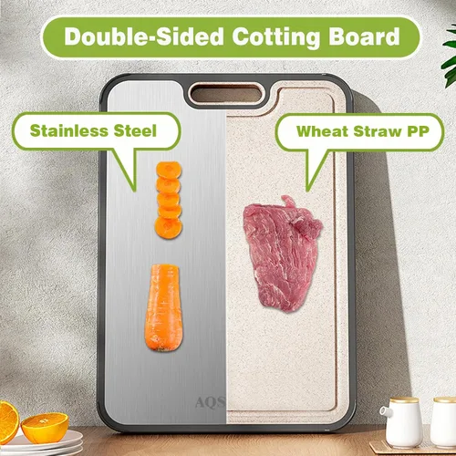 Vista 2 de [Usado] Tablas de cortar para cocina Tabla de cortar de acero inoxidable tablas de cortar de acero para cocina de doble cara de acero
