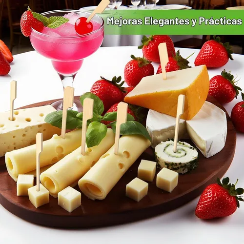 Vista 2 de FATLODA Palillos de Cóctel de Bambú de 3.5 Pulgadas [1200 PIEZAS] para Aperitivos, Brochetas de Madera Tipo Paleta, Palillos de Dientes Planos