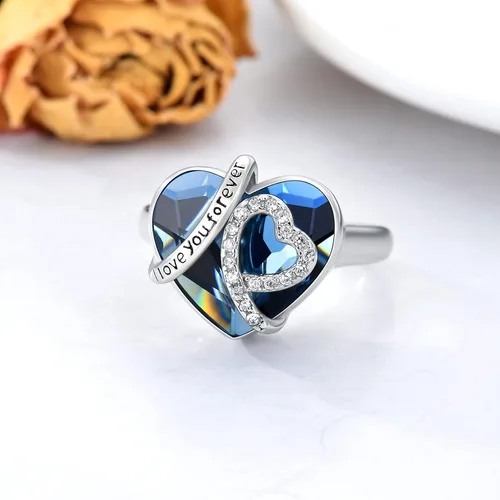 Vista 3 de AOBOCO Anillo de cremación de corazón de plata de ley 925 con texto en inglés "I LOVE YOU FOREVER" para cenizas de seres queridos, anillo de urna